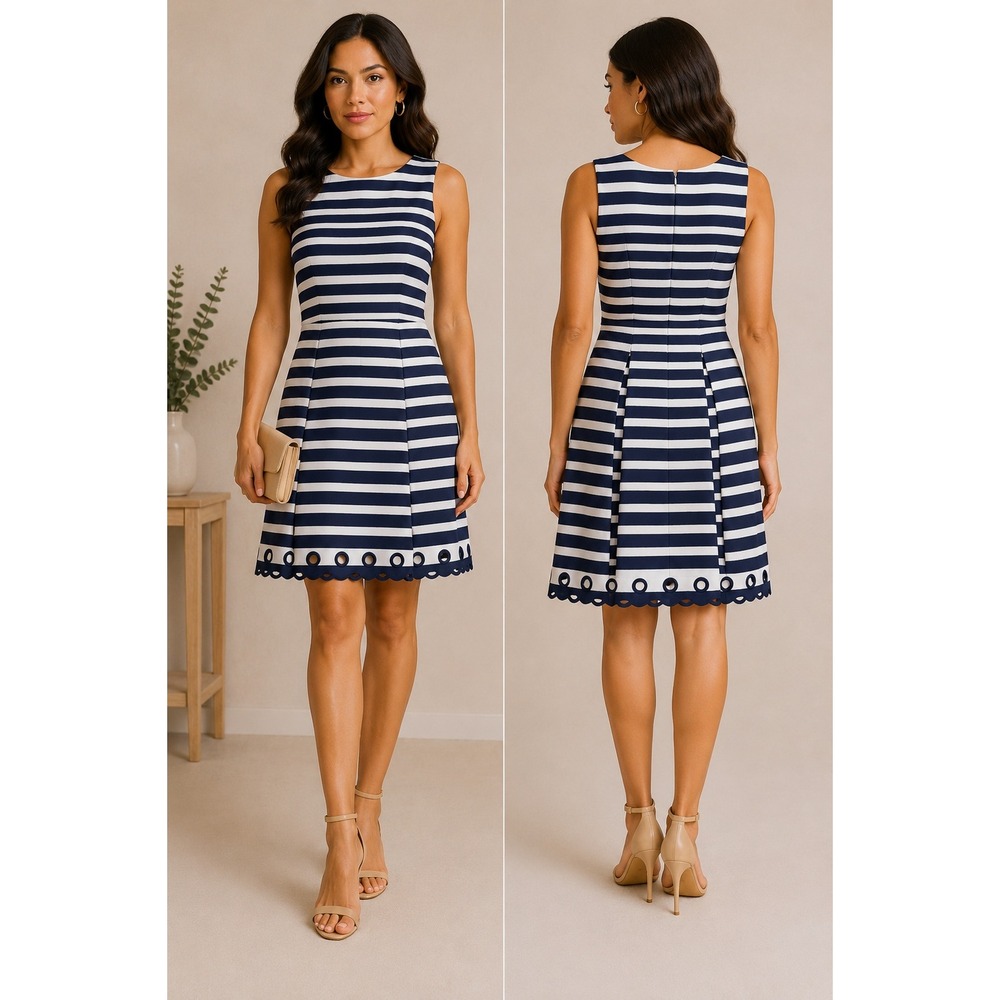 41 Hawthorn Fit and Flare Dress Womens XS Navy White Excellent Striped Knit‎
